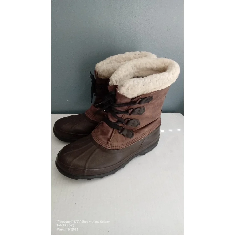 Sorel Bighorn Mens Brown‎ Leather Faux Shearling Lined Winter Snow Duck Boots